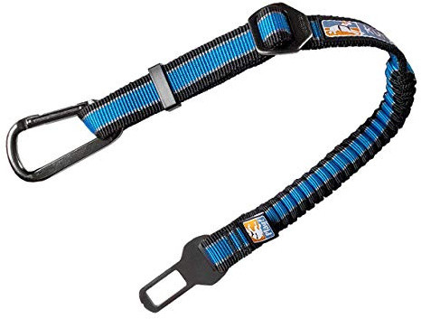 Kurgo Direct to Seatbelt Bungee Tether - Easy-Use Dog Car Harness Clip - Adjustable Ride Strap - Universal Fit for Most Vehicles - All Steel Hardware - Backseat Restraint - Blue