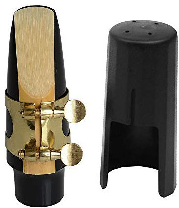 Jiayouy Soprano Sax Saxophone Mouthpiece with One Reed Golden Plated Ligature and Plastic Cap