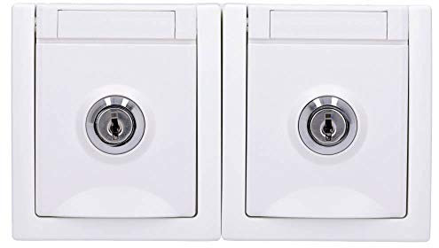 Aufputz Feuchtraum 2-fach Steckdose waagrecht abschließbar Schließung Nr. 1 IP54 Modell Pacific weiß