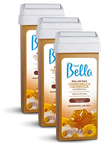 Depil Bella Brazilian Roll On Wax Chamomile and Calendula Depilatory | Body Waxing, Hair Removal Wax-Cartridge | Men and Women | Home Self Waxing | Sensitive Skin | Dermatologically Tested (3 PACK)