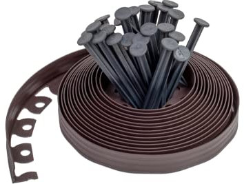 Konrado-Garden Ribbonboard-Rasenkante aus flexiblem Kunststoff, 4 cm Höhe, mit 40 Befestigungsheringen, biegsame Beeteinfassung (10 m, braun)