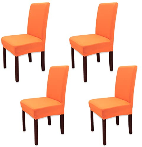 Leeyunbee 4 Stück Stretch Stuhlhussen, Dehnbare Stuhlbezug Orange | Abnehmbarer, Waschbarer, Polyester-Elasthan, Elastische Beschützer Stuhlüberzüge, für Esszimmer Hochzeit Partys Bankett Deko