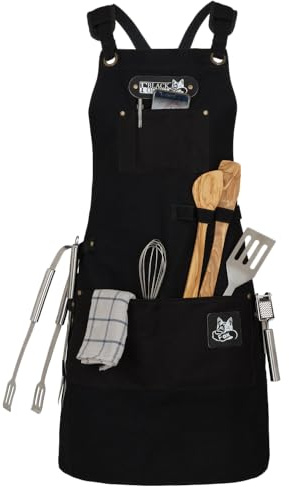 Black Forest Fox® CANVAS Kochschürze Grillschürze für Männer und Frauen - Küchenschürze für Herren - Ideal als Geschenk für Männer, Oma oder Opa – robustes Canvas Schürze Damen extra lang