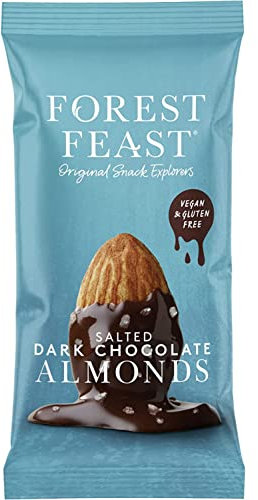 FOREST FEAST Salted Dark Chocolate Almonds 12 x 40g – Real Belgian Chocolate Coated Almonds, Gluten-Free, High Protein, Vegan Snack Packs
