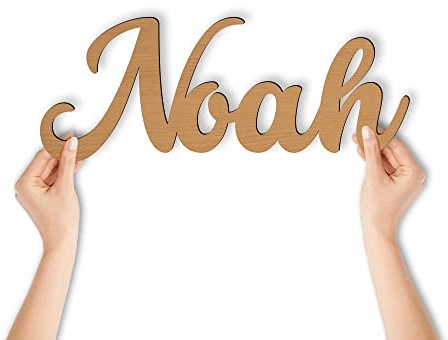Namofactur Holzschriftzug Noah aus Holz für Tür und Wand | Mit Klebepunkten für Tür oder Wand geliefert und in Deutschland gefertigt – Namensdeko für Kinder, Babys und Erwachsene