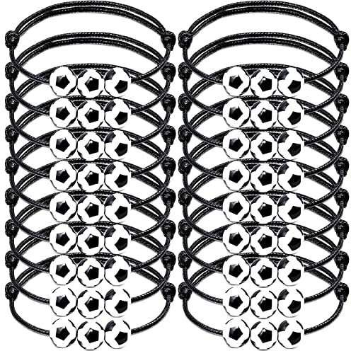 HLenyoy 20Pedazos de Pulseras con Encanto de Fútbol Pulseras de Amistad para Niños Hombres Ajustable Pulseras de Inspiración de Fútbol para Fiestas Llenas de Bolsas de Regalo