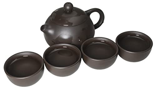 Teekanne aus Ton mit 4 Tassen, kleine Teekanne und Tassen, traditionelles chinesisches Kung-Fu-Teeset, Schwarz