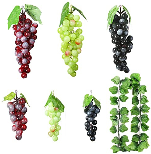 Molyorch 7 Piezas Racimos de Uvas Artificiales, Uvas Falsas Decorativas, Racimo Uvas Decorativas, para Decoración de Vino, Apoyos Artificiales de la Fruta