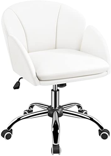 Yaheetech Silla de Oficina Silla de Ruedas Silla Altura Ajusteble MAX Carga 136 KG Silla de Despacho Estudio Blanco Silla Piel Sintética