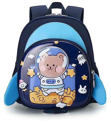 FANDARE Kinderrucksack mit Brustgurt 3D Cartoon Kinder Rucksack mit Leine Mädchen Junge Schulranzen Schultertasche Kindertasche Schulrucksack Kinder Rucksack mit Reflektierender Streifen Dunkelblau