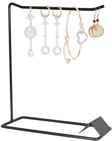 Mikihat Organizer per gioielli, espositore per collane e orecchini, porta-pendenti in metallo con vassoio, organizer gioielli portagioie donna, espositore per bracciali anelli chiavi orologi (Nero)