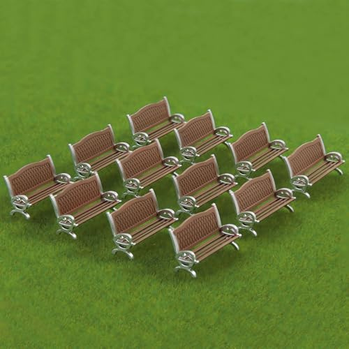 Evemodel 12 bancos modelo a escala 1:87 para carril H0, silla de ocio, bonsái, decoración (C marrón con plata)