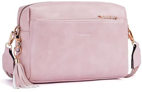 Roulens Damen Handy Umhängetasche,Veganem Leder Crossbody Schultertasche,Breiter Riemen Abendtasche mit drei Reißverschlussfächern Handtaschemit mit Kartenschlitz Verstellbar Abnehmbar Schultergurt