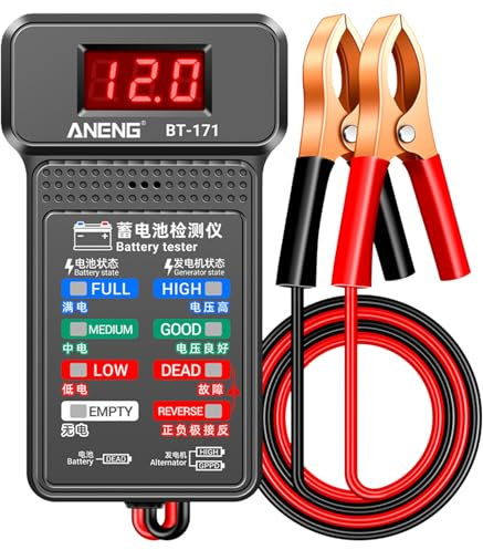 Fadcaer Multifunctional 12V Digital Battery Load Tester with LED Display and LED Indication Automotive Alternator Voltmeter Charging System Analyzer for Trucks Boats Motorcycles Vehicle