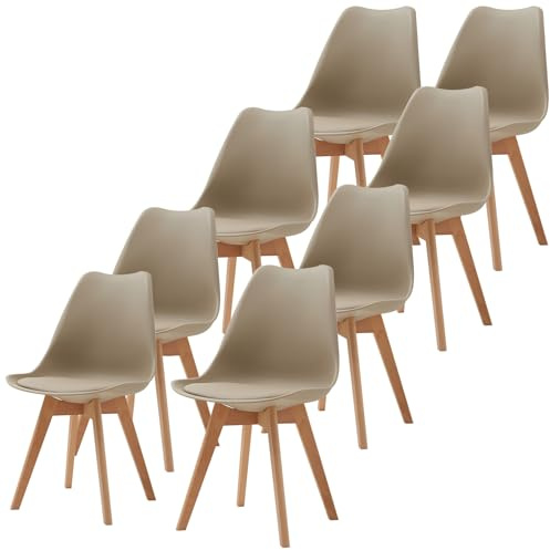EGOONM 8er Set Gepolsterte Esszimmerstühle, Skandinavisches Design Mit Gepolstertem Sitz, Holzbeine, klassisch (braun)