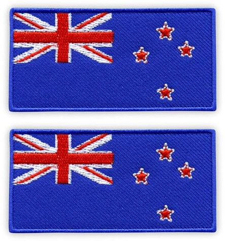 Set mit zwei – Flagge von Neuseeland – zum Aufbügeln auf der Rückseite – bestickter Aufnäher/Abzeichen/Emblem
