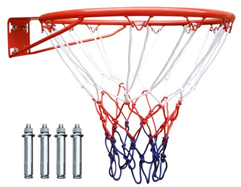 LSKSSNG 18 Basketball Rim Replacement, Wall Door Mounted Basketball Rim, Heavy Duty Basketball Flex Rim Goal Replacement with Net Fits In-Ground & Wall-Mounted Basketball Hoops, Indoor/Outdoor