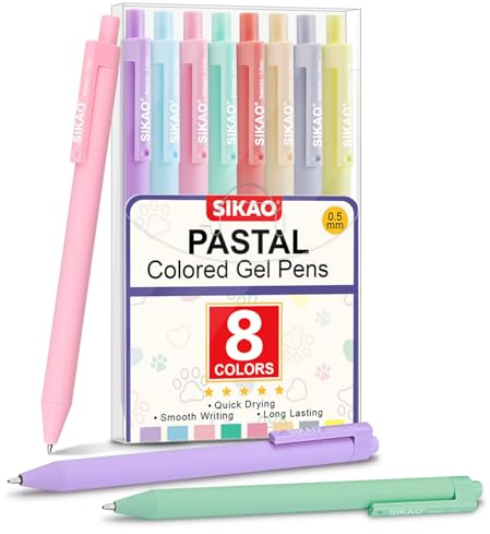 Sikao Bolígrafos de gel de colores para diario, 8 bolígrafos pastel, no se traspasan, retráctiles, punta fina de 0.7 mm, escritura suave y rápida