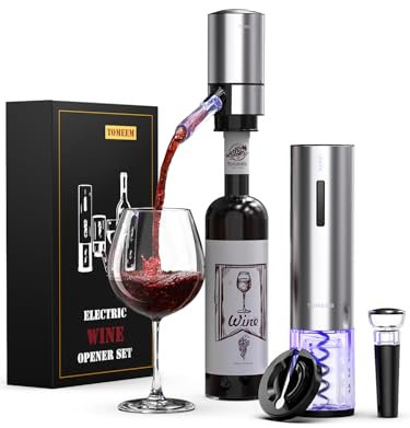 TOMEEM Electric Wine Opener Gift Set With Aerator, Vacuum Stoppers, Foil Cutter - 4-in-1 Rechargeable Bottle Opener for Wine Lovers