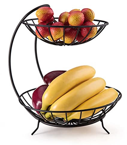 Obstkorb Deko Küche 2-stufel-Fuite-Schüsseln, Esstisch und Küchenzähler-Organizer Moderne Obstkorb-Ständer, Gegen-Top-Obstkorb Bowl Aufbewahrung for Küche Home Metal Gusseisen Obstschale Modern ( Colo