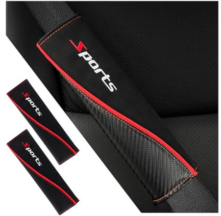 Adunsiaoto 2 Stück Leder Auto Sicherheit Sicherheitsgurt Abdeckung Pads, Auto Sicherheitsgurt Abdeckung Carbon Fiber Leder Schutz, Auto-Sicherheitsgurt-Pads(Sports)