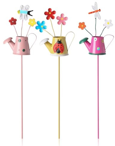 Set of 3 Garden Stakes Decorative, 11 Inch Plant Pot Ornaments Colourful Butterfly Decor Stick Metal Flowers for Garden Indoor Outdoor Yard Pathway Lawn Decoration