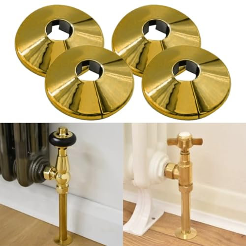 HEBEOT 4Pcs Radiator Pipe Hole Collars Cover Gold Plastic Radiator Pipe Covers Gold Pipe Collars Fits 15Mm Diameter Pipes