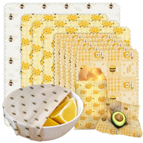 AbejaWrap Beeswax Food Wrap 9-Pack (5S 3M 1L), Reusable Beeswax Wraps for Food Preservation, Beeswax Wraps Reusable for Storage, Plastic-Free Solution/Honeybee Series