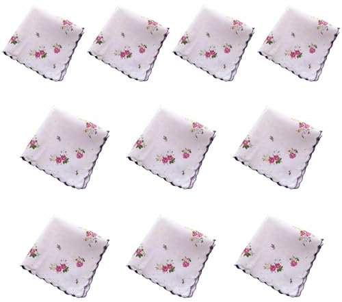 TAKOXIA 10 Stück Baumwoll-Taschentücher für Damen, bestickt, Schmetterling, Blumen, verschiedene Stofftaschentücher