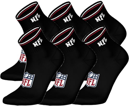 NFL SHIELD 6pk Quarter Socks - BLK - 35/38
