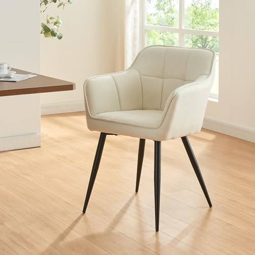 [en.casa] Silla de Comedor Birmingham Sillón Elegante Butaca Asiento Cómodo con Reposabrazos Máx. 180 kg Sillón para Salón 81 x 57 x 53 cm con Patas de Acero - Beige