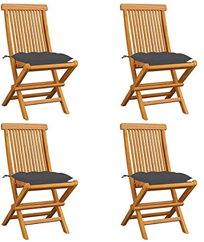 ShGaxin Gartenstühle mit Anthrazit Kissen, Gartenmöbel, Balkonstühle, Hochlehner, Balkonmöbel, Bistrostuhl, Garten Stühle, Sit Möbel, Armlehnenstuhl, 4 STK. Massivholz Teak