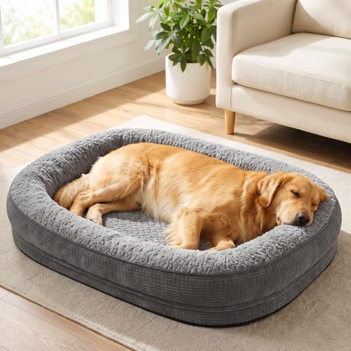 Pawk Large Dog Bed, XL Orthopedic Memory Foam Dog Beds, Washable Dog Bed, Fits up to 41kg, Four-Sided Neck Pillow, Good for Golden Retriever, Labrador, German Shepherd, Samoye, Rottweiler, Dark gray