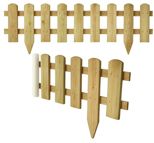 RANRHA Wooden Garden Picket Fence Panel – Decorative Natural Timber Border for Lawns, Flower Beds & Pathways – Easy to Install – 120 x 30 cm (Approx)