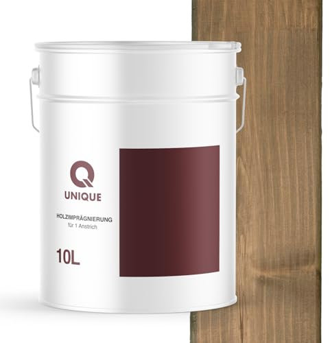Q UNIQUE Holzimprägnierung Deckkraft nach 1 Anstrich Farbton 2in1 10L Holzschutz für außen & innen | Wetterfest & UV-beständig | Farbe: Braun-grau 7013 Für Zäune, Gartenmöbel, Terrassen, Holzfassaden