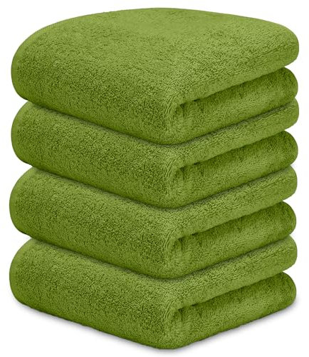 DECASATEXTIL Pack 4 Toallas Lavabo 50x100cm Algodón 450g/m² – Suaves y Absorbentes – Toallas Baño y Mano para Lavabo, Gimnasio o Aseo (Verde Hoja)