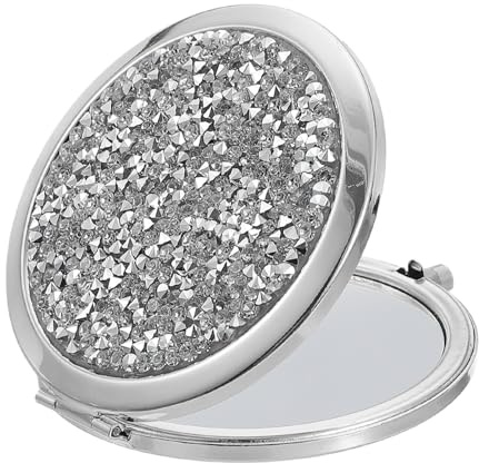 sourcing map Kleiner Taschenspiegel für Geldbörse, Vergrößerung, faltbar, silberfarben, Make-up-Handspiegel, Taschenspiegel für Damen, Geldbörse, Reisen, Mädchen, Geschenk (Silber, 7,1 cm)