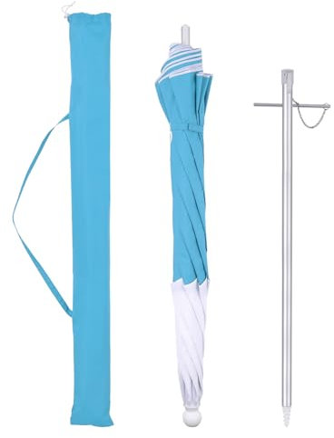 ROMISBABA Parasol de Plage Anti UV 6.5FT/200cm - Parasol Plage de Pétale Inclinable Anti-Vent avec 10 Trous Aérés - Protection Exterieur pour Piscine Jardin Balcon - Bleu