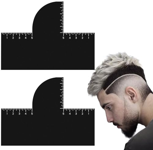 2 carte nere per migliorare l'attaccatura dei capelli a forma di T, con indicatori di misurazione, bordo spray colorato, per bordi precisi e linee della barba, guida al taglio per uomini