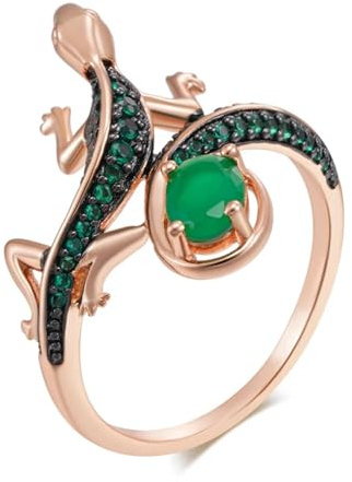 BISONBLUE Ringe Damen Ring Frauen Damenring Mädchen Fingerring Statement Punk Grün Natürliche Zirkon Eidechse Ring Für Frauen Schwarz