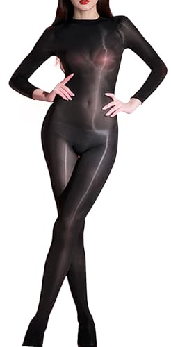 HTRUIYA Full Body Stockings for Women Sheer Oil Shiny Back Open Bodystockings Sexy Lingerie Catsuit Nylon Tights