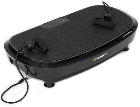 Techfit Plateforme Vibrante, Plaque Fitness Maison 2D 200W 99 Niveaux Télécommande Écran LED Bluetooth Bandes Résistance 150 Kg Compact Silencieux Massage Anti Cellulite Entraînement Complet