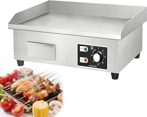 Piastra Elettrica Commerciale – Griglia Superiore Piatta In Acciaio Inox Da 14/22, Temperatura Regolabile (122°F-572°F), Per Pancake, Pollo – Piastra Da Banco 220v(3000W)