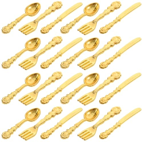 BCOATH Set da 36 Pezzi Mini Posate in Lega Dorata Micro Stoviglie per Casa delle Bambole Accessori Decorativi per Modellini e Progetti Fai da Te