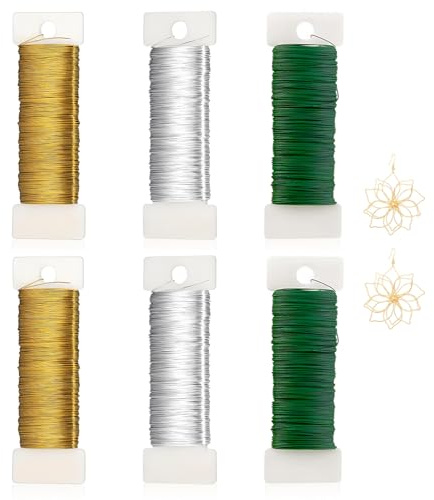 6 Rollen Basteldraht Dünn, 0,35mm x 300m Draht zum Basteln Verzinkter Dünner Schmuckdraht Bindedraht Floristendraht Gold Grün Silber für Diy Schmuckherstellung Handwerk Dekoration (50m/Rolle)