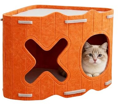 Caverne pour Chat Lit Douillet - Maison Semi-Fermée pour Animaux Douillette,Nid Confortable en Grotte Destiné aux Chiots | pour l'hiver en Intérieur Et en Extérieur Voyage Maison Chambre Salon