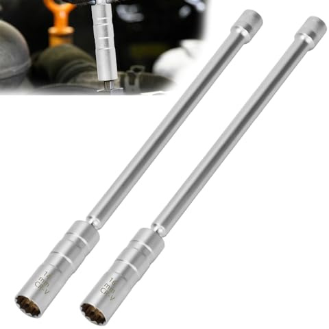 Tändstiftsnyckel, 2 stycken, tändstiftsnyckel 16 mm och 14 mm med långt handtag, 3/8 tums fyrkantsdrift, tändstiftsnyckelset, universell flexibel magnet, för borttagning av tändstift