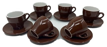 Generico Set di 6 Tazzine da Cappuccino con Piattini, Marrone, Ceramica, Stile Cappuccino