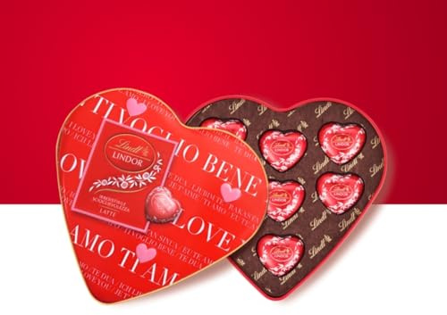 Scatola regalo cuore rosso Lindt in latta con cioccolatini lindor 55gr senza glutine