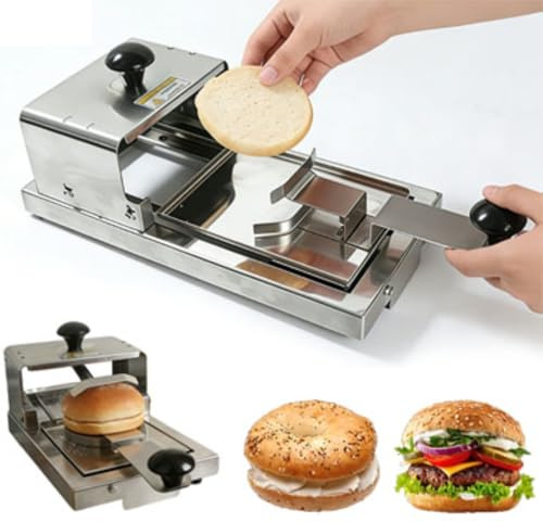 Máquina Cortadora de Bagels Comercial, Cortadora de Pan de Acero Inoxidable con Empuje y Tracción Para Hamburguesas y Pasteles